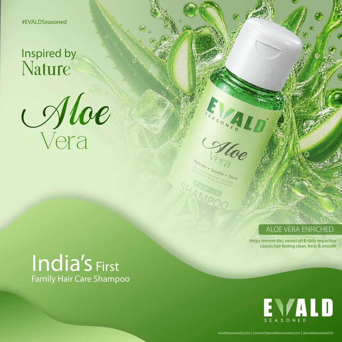 EVALD Seasoned Aloe Vera Shampoo bottle in an aloe splash