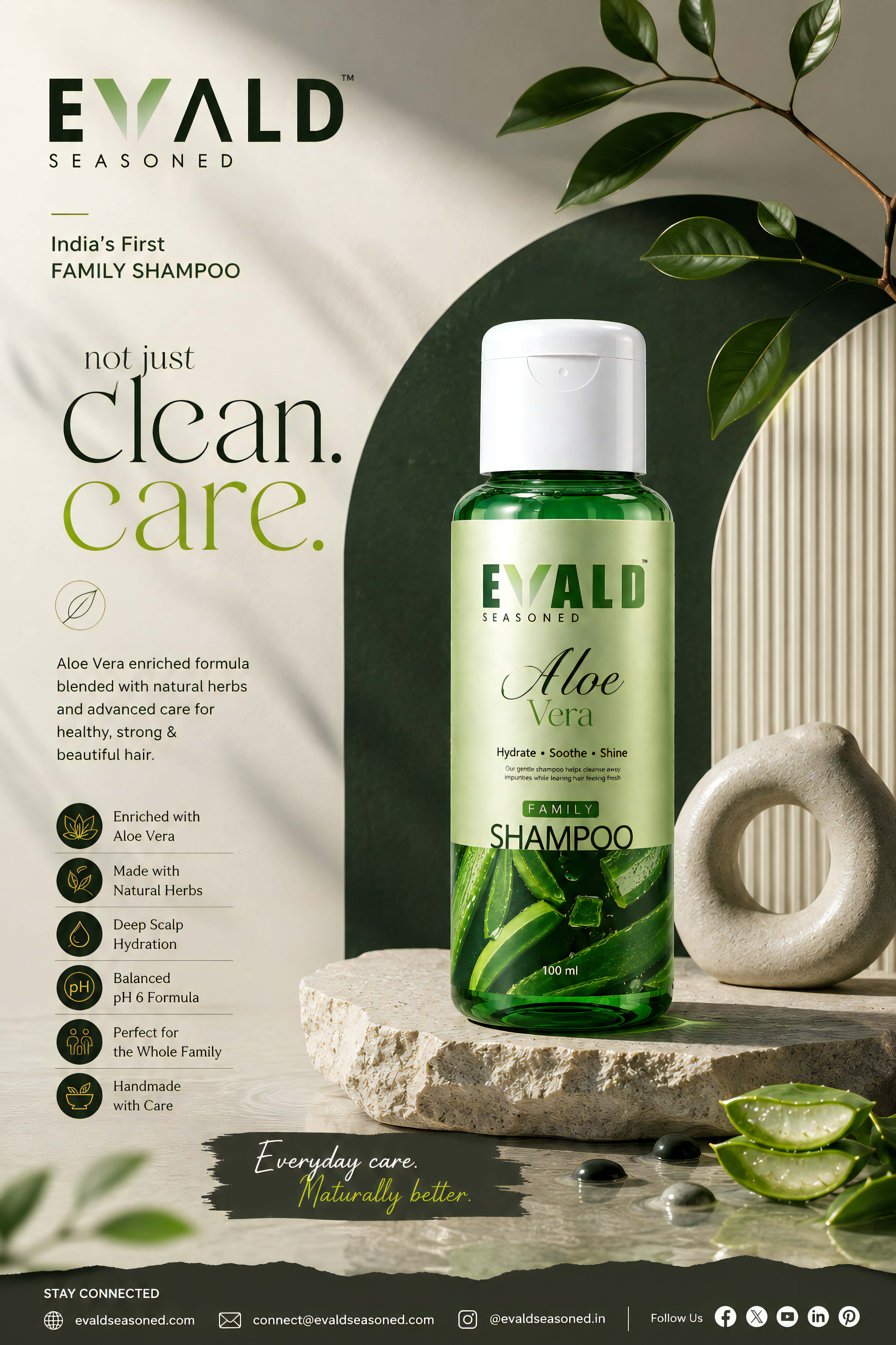 EVALD Seasoned Aloe Vera Shampoo bottle on a pale green backdrop