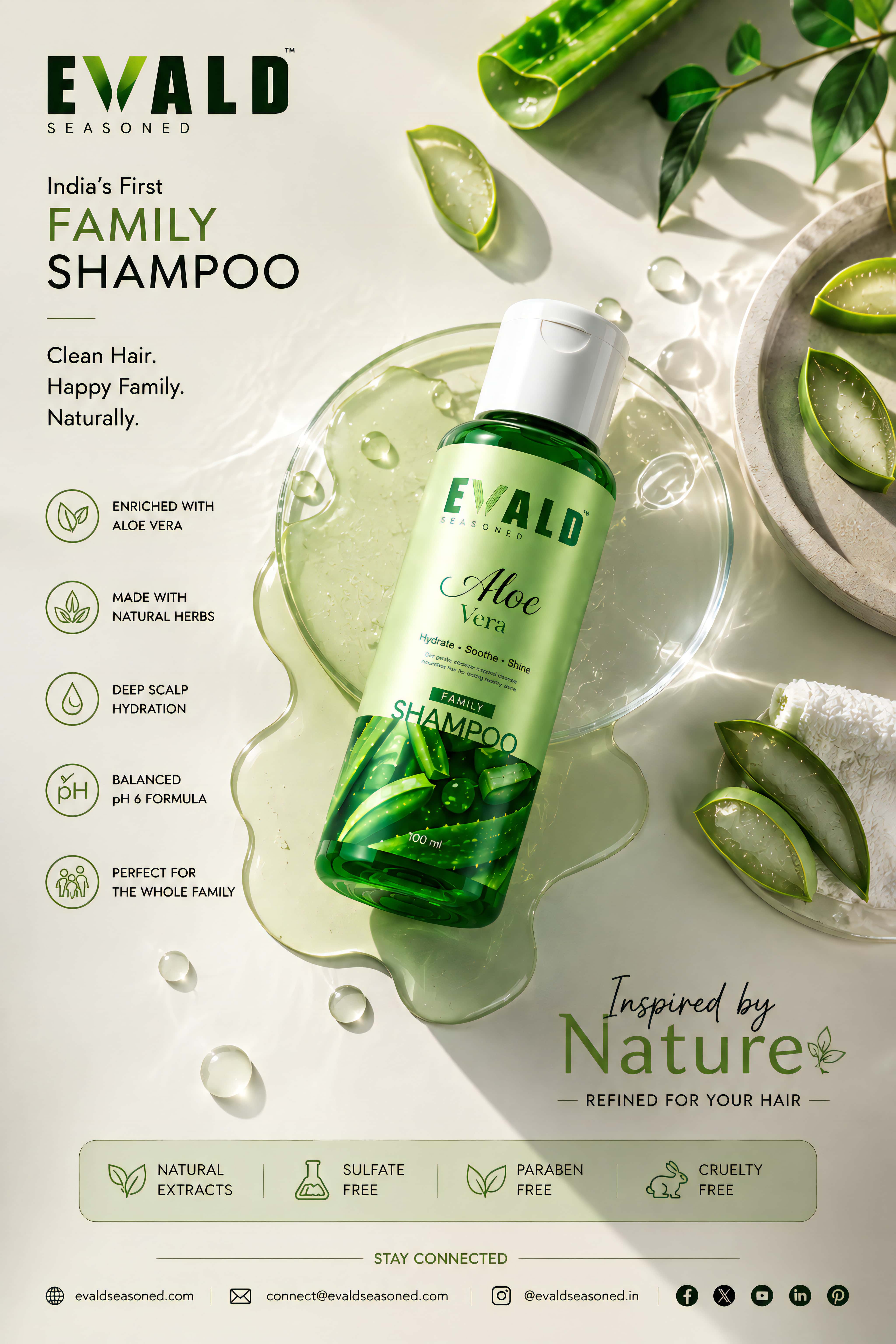 EVALD Seasoned Aloe Vera Shampoo bottle resting in aloe gel